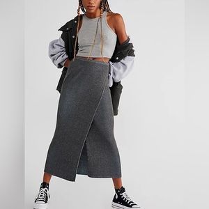 FREE PEOPLE GREY BORDERLINE WRAP MAXI SKIRT M.